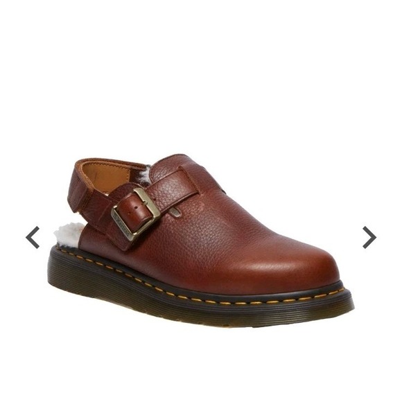 Dr. Martens Jorge II FL Faux Fur Lined Brown Leather Strap Mule WMNS 9 MENS 8 - Picture 3 of 9